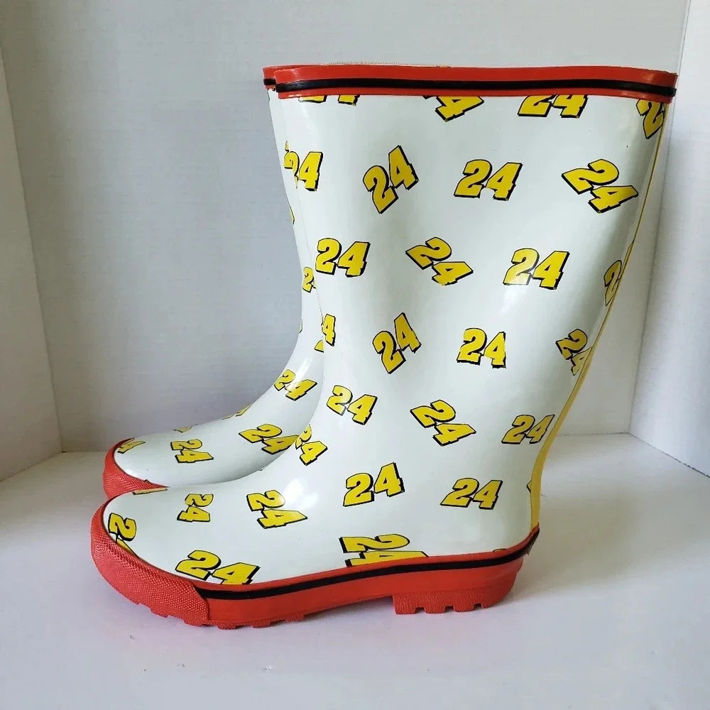 Nascar Racing #24  Yellow/Red/White Rain Boots,Size 6.